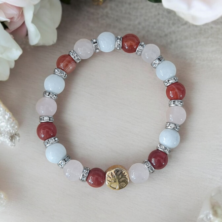 Bracelet cornaline, pierre de lune et quartz rose